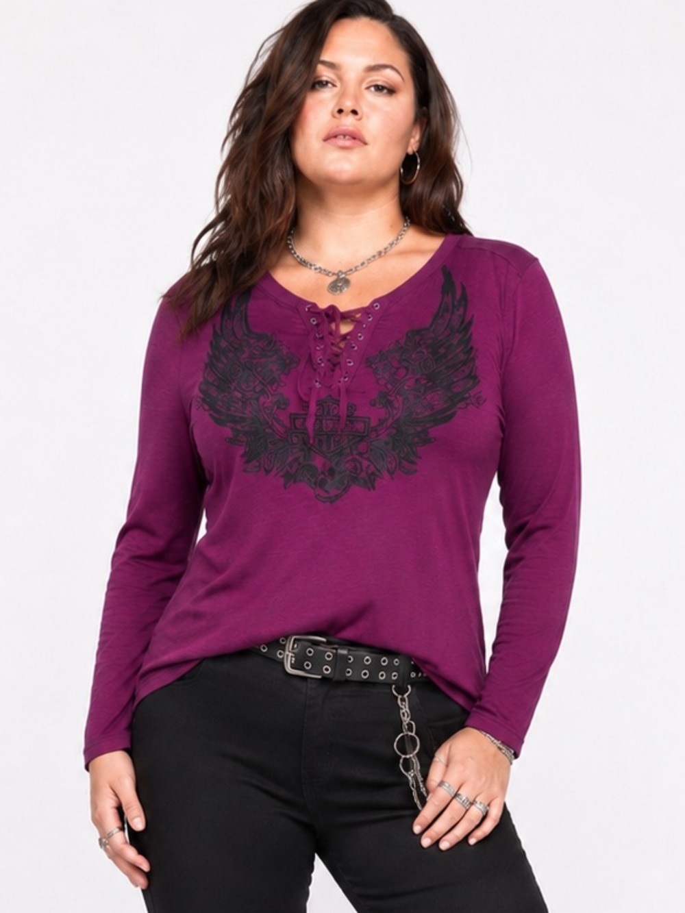 Harley Davidson 2X Long Sleeve Lace Up Grunge Biker shirt